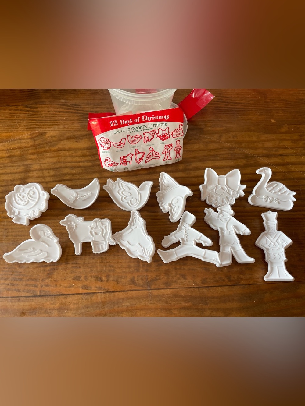 Vintage 12 Days of Christmas Cookie Cutter Set - White Plastic Baking Holiday